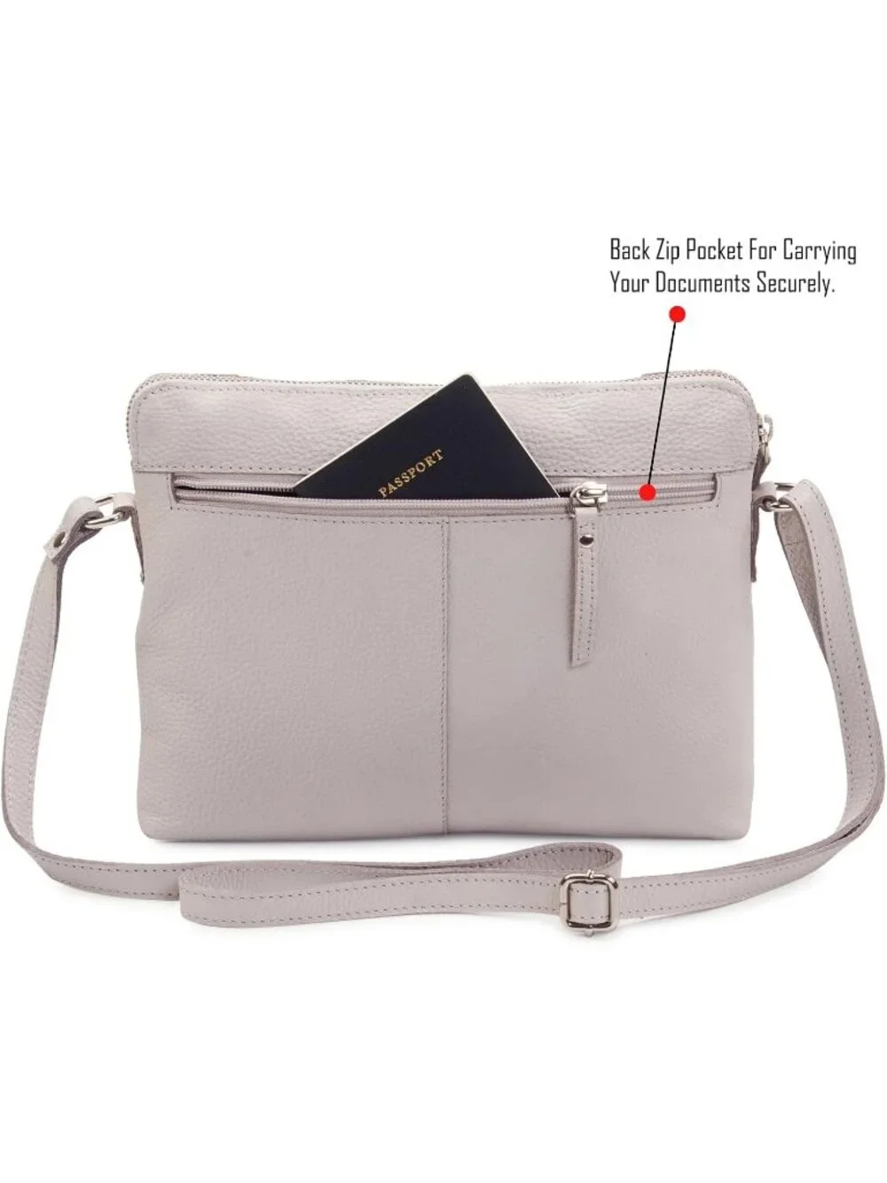 Women's Ice Grey Genuine Leather Sling Purse with Adjustable Strap Crossbody bag